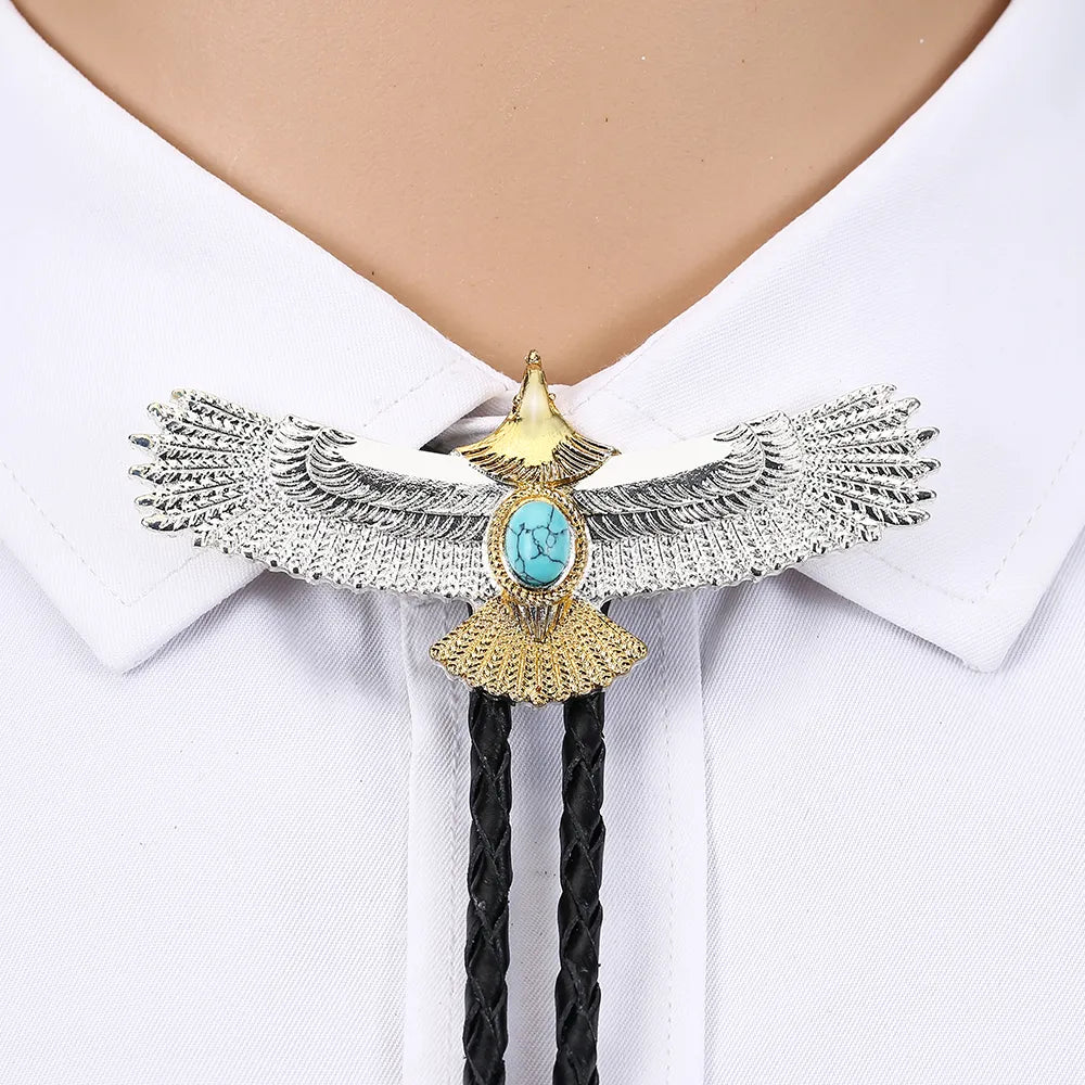 Kashani Silver & Gold Eagle Turquoise Gemstone Pendant Bolo Tie - Dudes Boutique