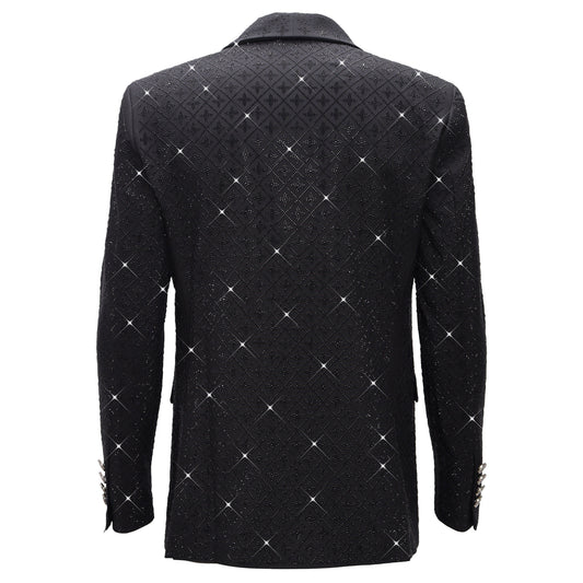 Elegant Black Blazer with Sparkling Embellishments BLACK/BLACK - Dudes Boutique