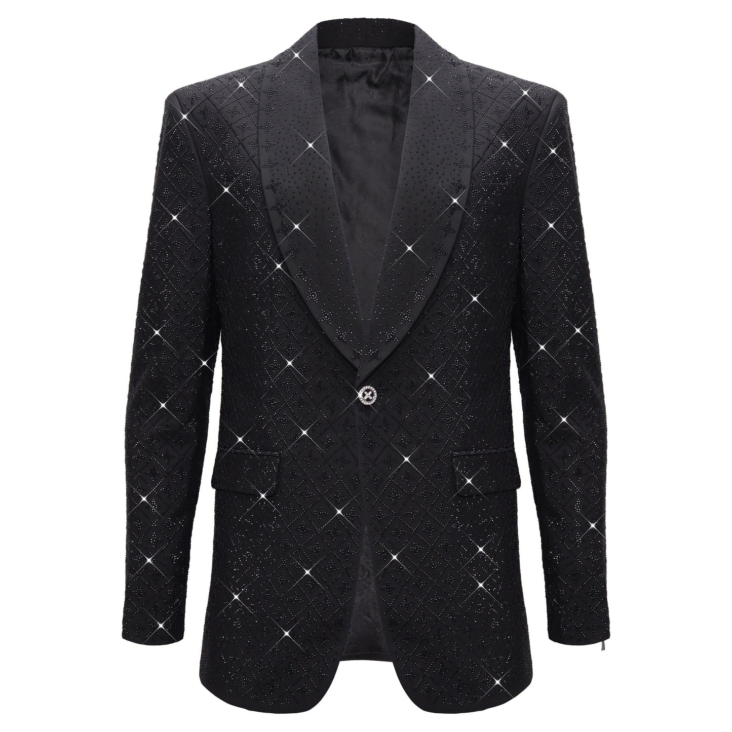 Elegant Black Blazer with Sparkling Embellishments BLACK/BLACK - Dudes Boutique