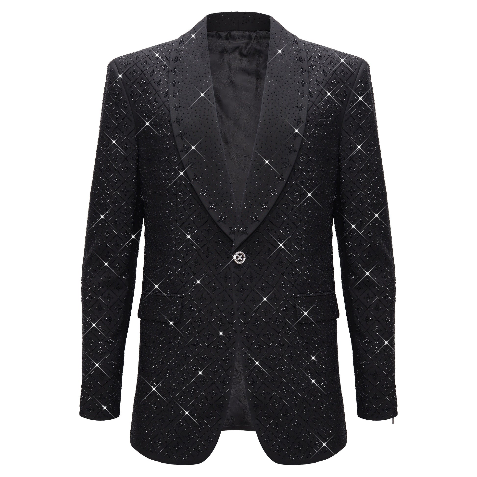 Elegant Black Blazer with Sparkling Embellishments BLACK/BLACK - Dudes Boutique