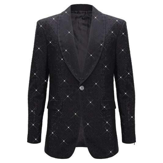 Elegant Black Blazer with Sparkling Embellishments BLACK/BLACK - Dudes Boutique