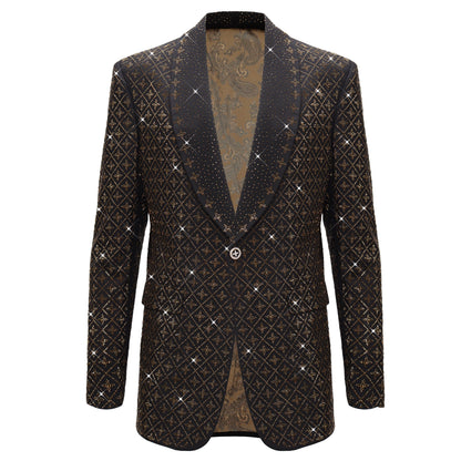 Elegant Blazer with Sparkling Embellishments BLACK/GOLD - Dudes Boutique