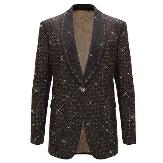 Elegant Blazer with Sparkling Embellishments BLACK/GOLD - Dudes Boutique