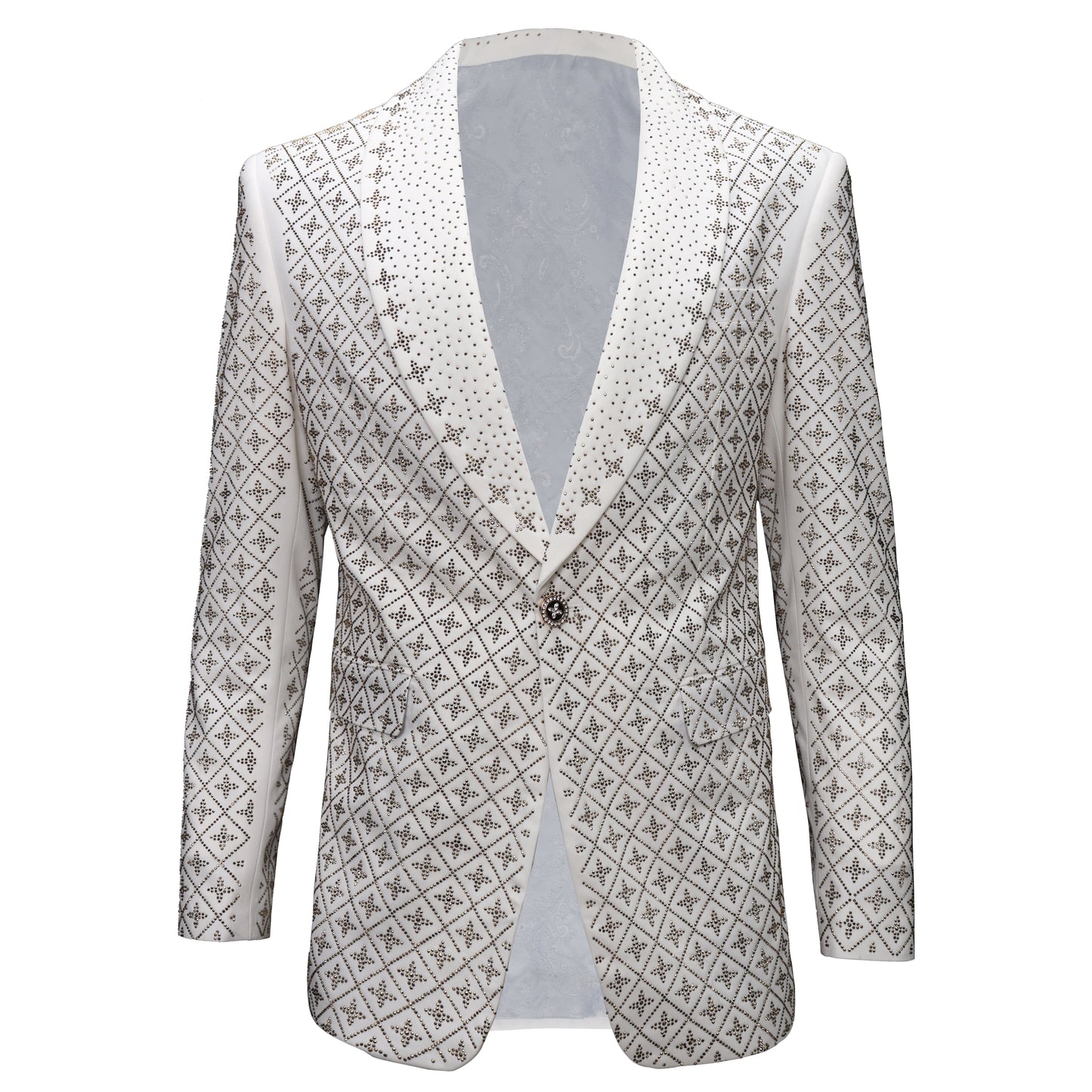 Elegant Blazer with Sparkling Embellishments WHITE/GOLD - Dudes Boutique