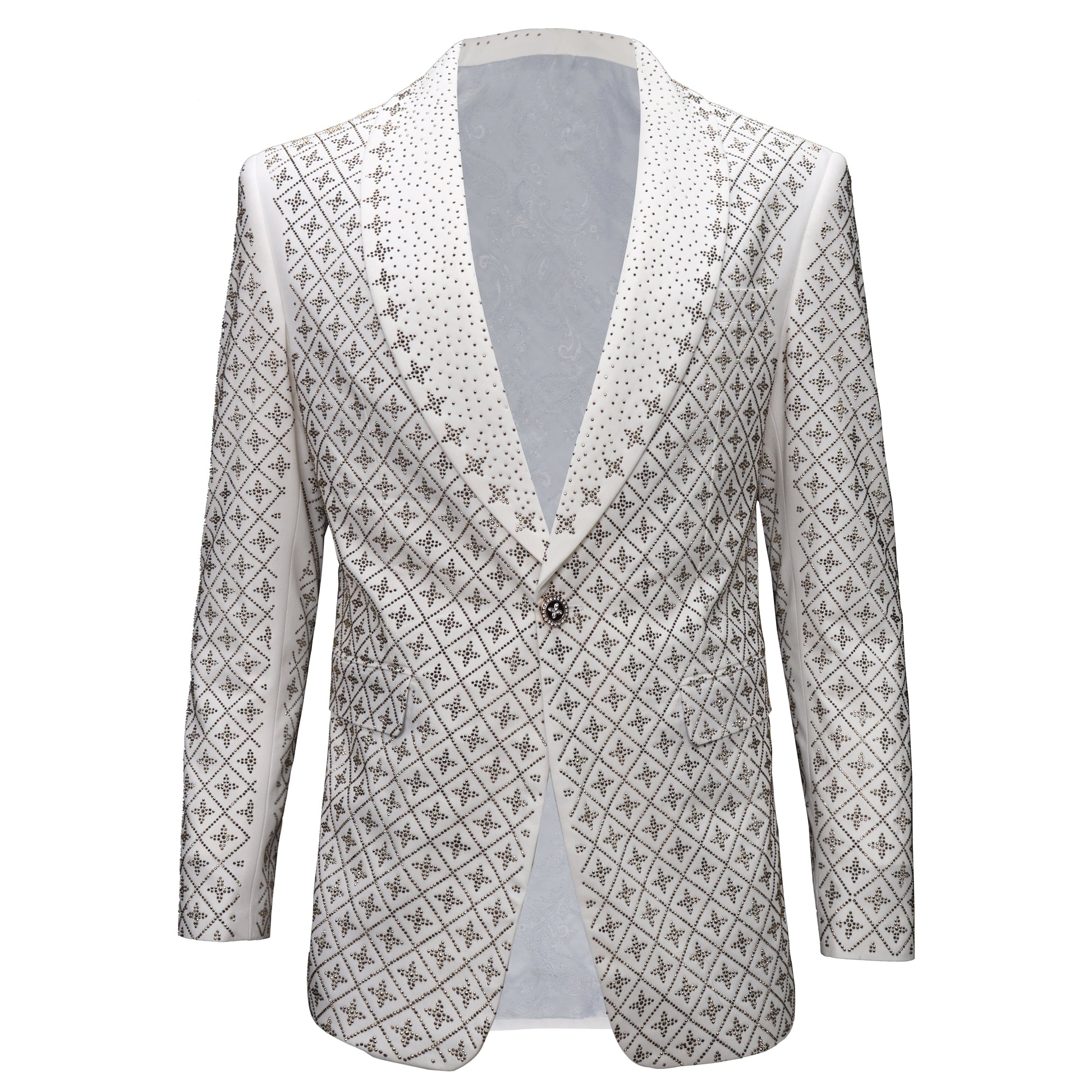 Elegant Blazer with Sparkling Embellishments WHITE/GOLD - Dudes Boutique