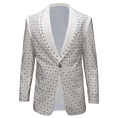 Elegant Blazer with Sparkling Embellishments WHITE/GOLD - Dudes Boutique
