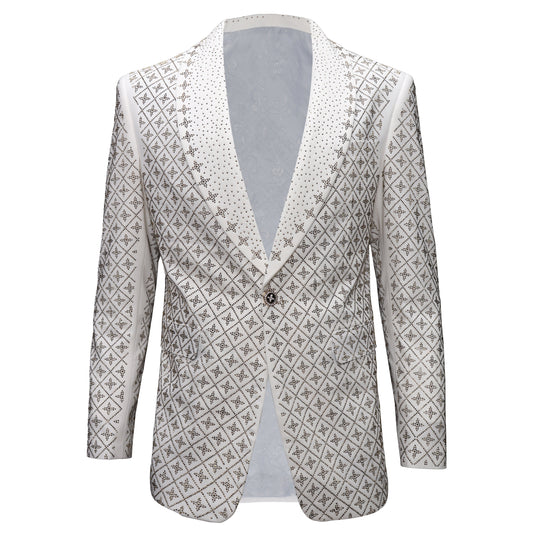 Elegant Blazer with Sparkling Embellishments WHITE/GOLD - Dudes Boutique
