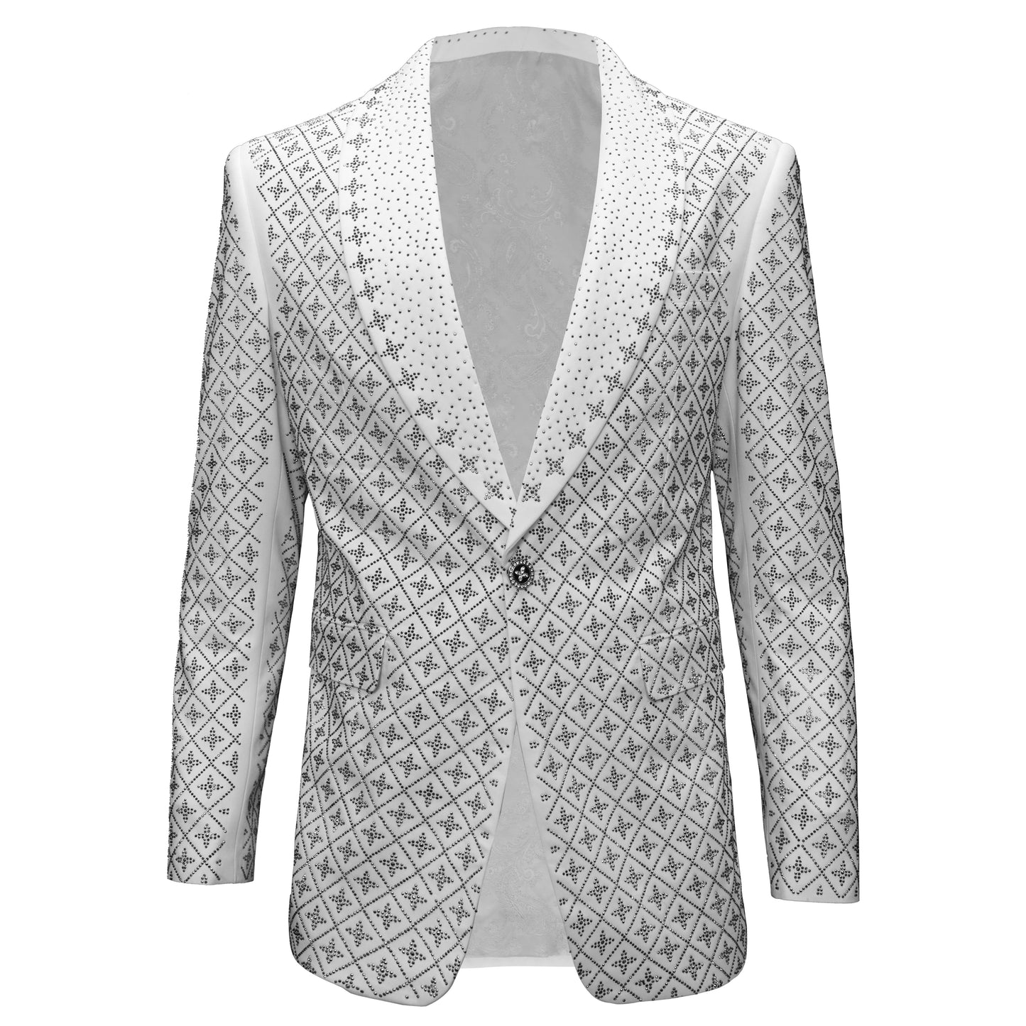 Elegant Blazer with Sparkling Embellishments WHITE/SILVER