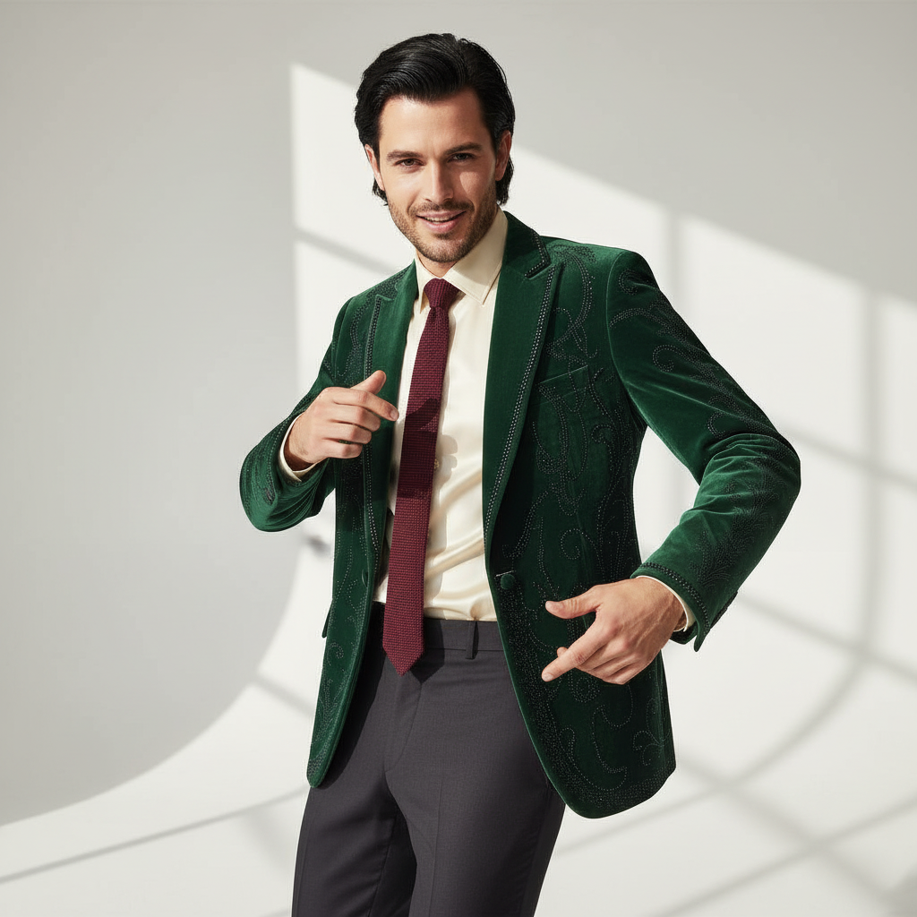 Barocco Valent Velvet Blazer GREEN