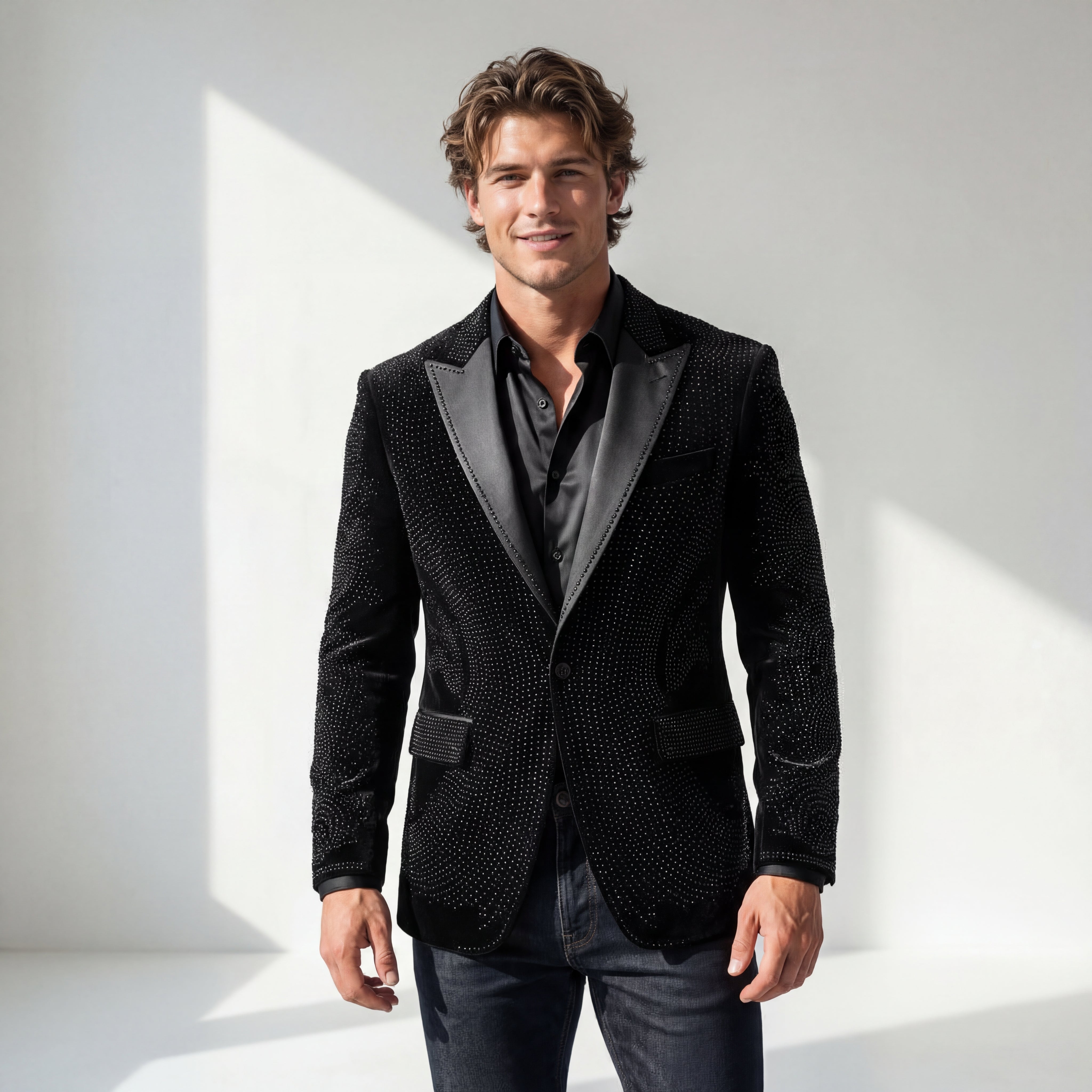 Regal Cascades Embellished Velvet Blazer BLACK/BLACK