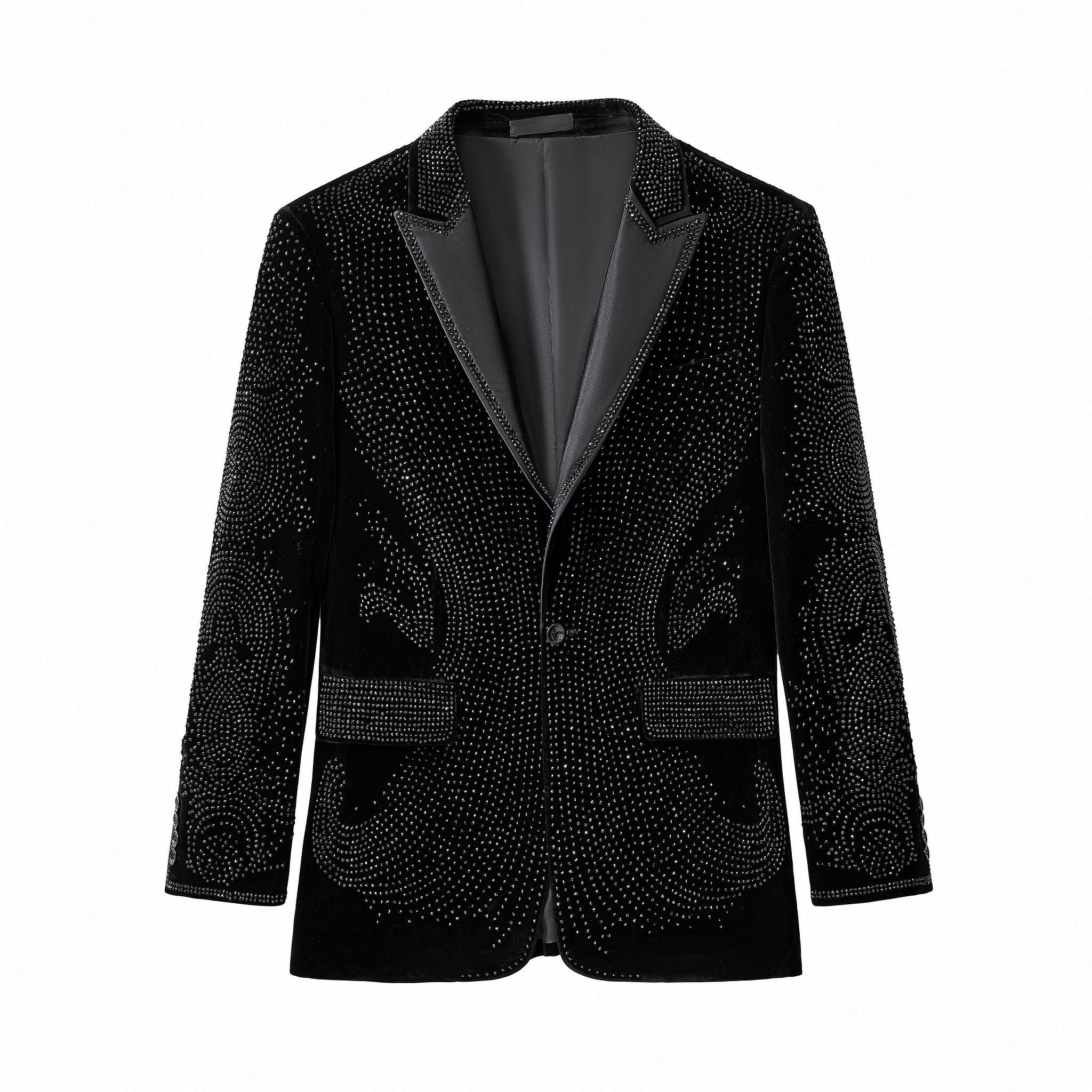 Regal Cascades Embellished Velvet Blazer BLACK/BLACK