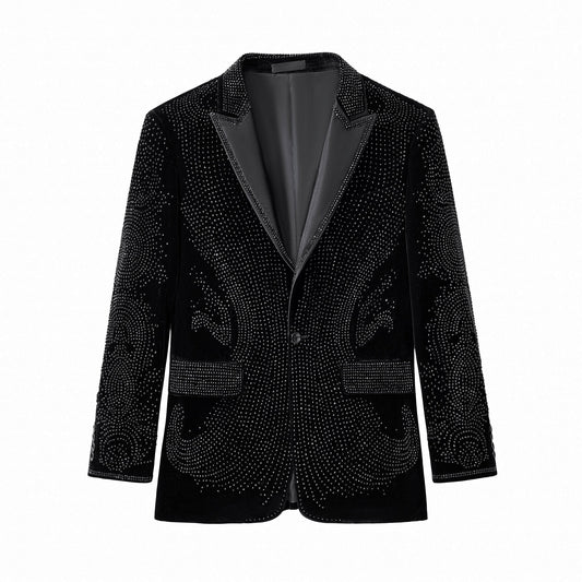Barocco Regal Cascades Embellished Velvet Blazer BLACK/BLACK