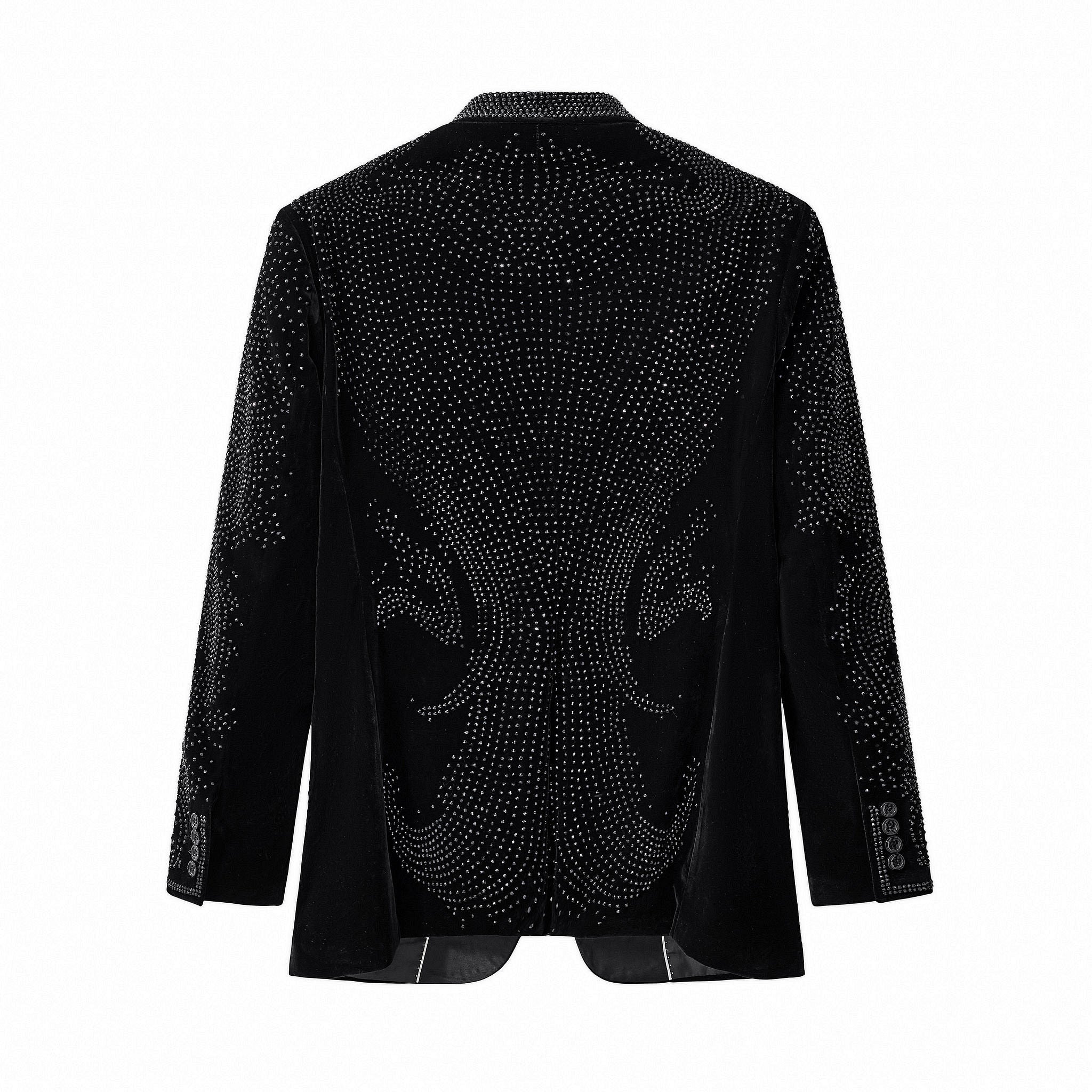 Regal Cascades Embellished Velvet Blazer BLACK/BLACK