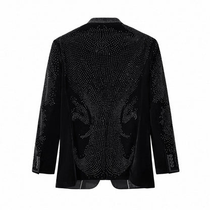 Regal Cascades Embellished Velvet Blazer BLACK/BLACK