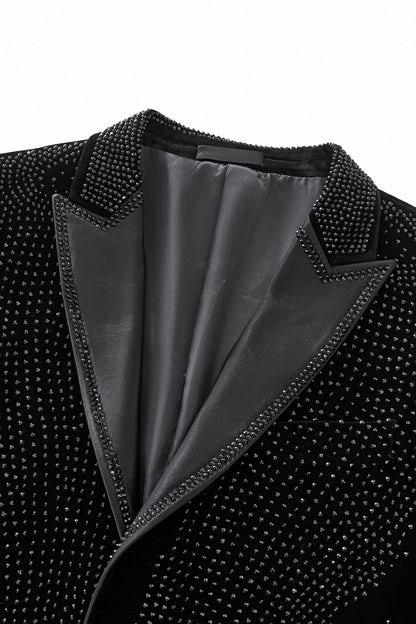 Regal Cascades Embellished Velvet Blazer BLACK/BLACK