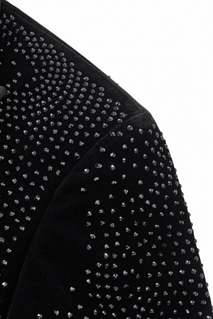 Regal Cascades Embellished Velvet Blazer BLACK/BLACK