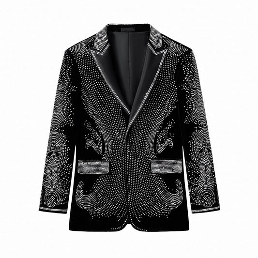 Barocco Regal Cascades Embellished Velvet Blazer BLACK/SILVER