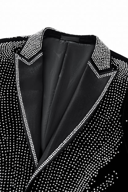 Regal Cascades Embellished Velvet Blazer BLACK/SILVER