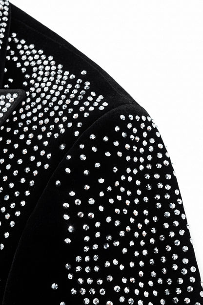Regal Cascades Embellished Velvet Blazer BLACK/SILVER