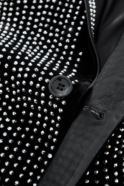 Regal Cascades Embellished Velvet Blazer BLACK/SILVER
