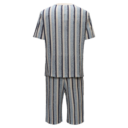 Men’s Striped Textured Two-Piece Set BLUE - Dudes Boutique