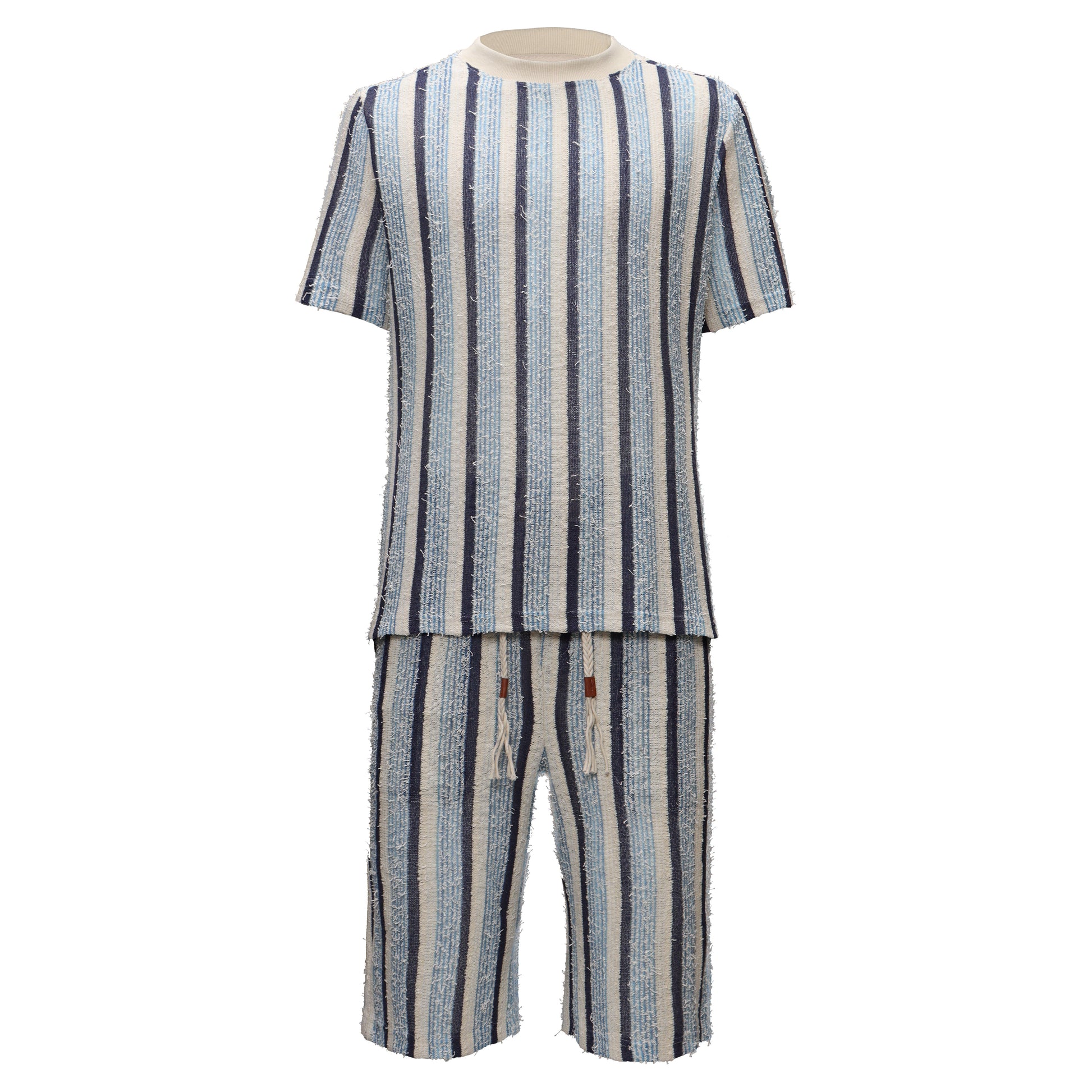 Men’s Striped Textured Two-Piece Set BLUE - Dudes Boutique