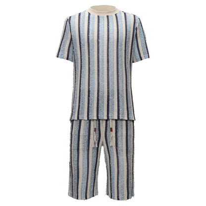 Men’s Striped Textured Two-Piece Set BLUE - Dudes Boutique