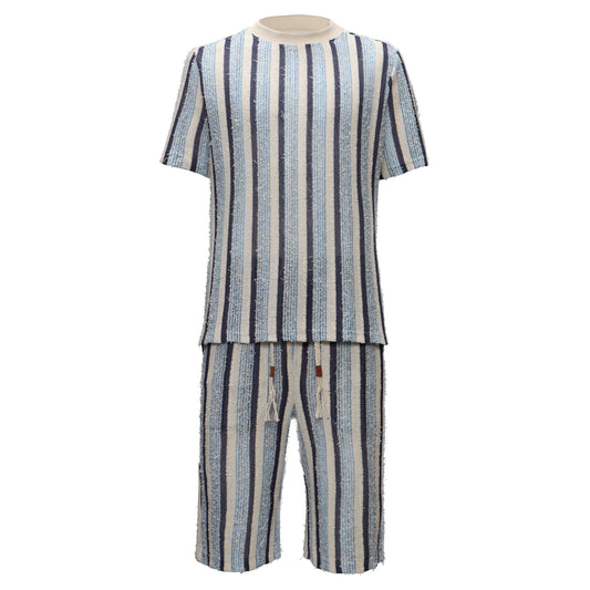 Men’s Striped Textured Two-Piece Set BLUE - Dudes Boutique