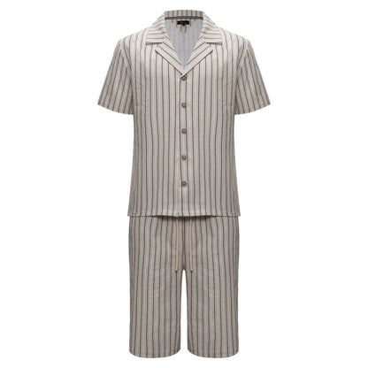 Men’s Classic Striped Lounge Set BEIGE - Dudes Boutique