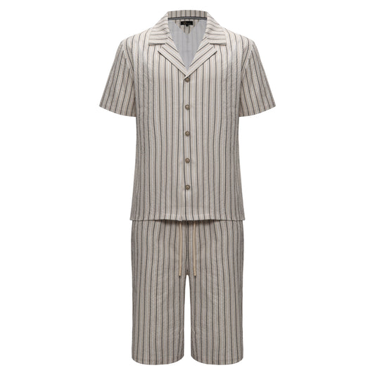 Men’s Classic Striped Lounge Set BEIGE - Dudes Boutique