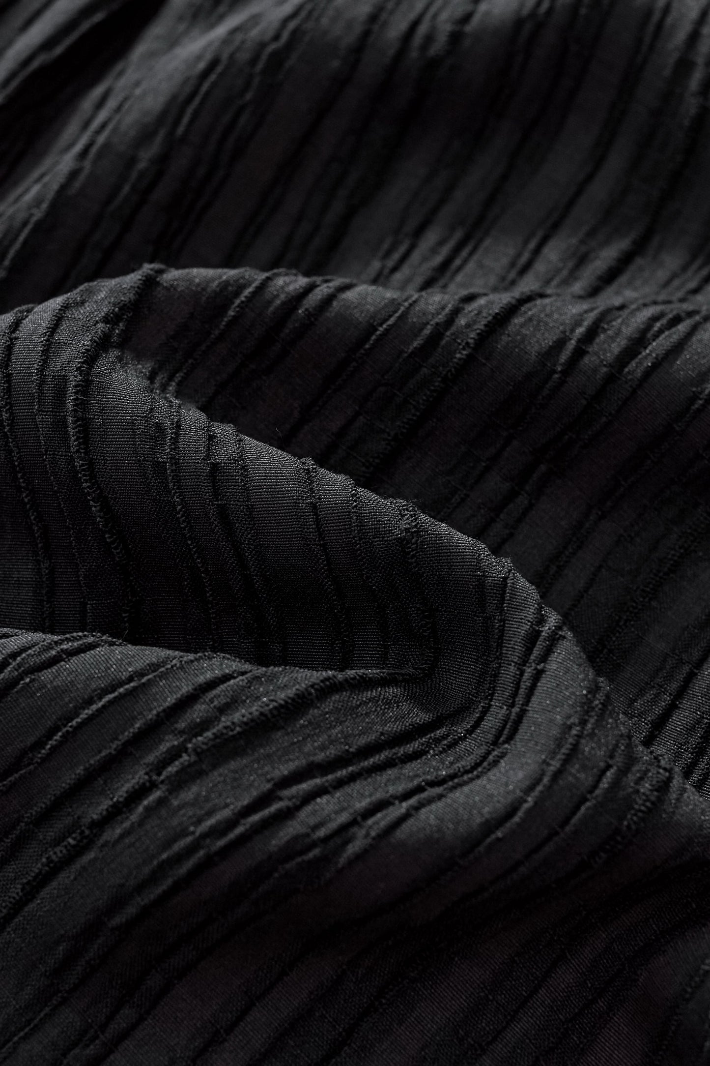 Crinkle Texture Shirt & Pant Set BLACK