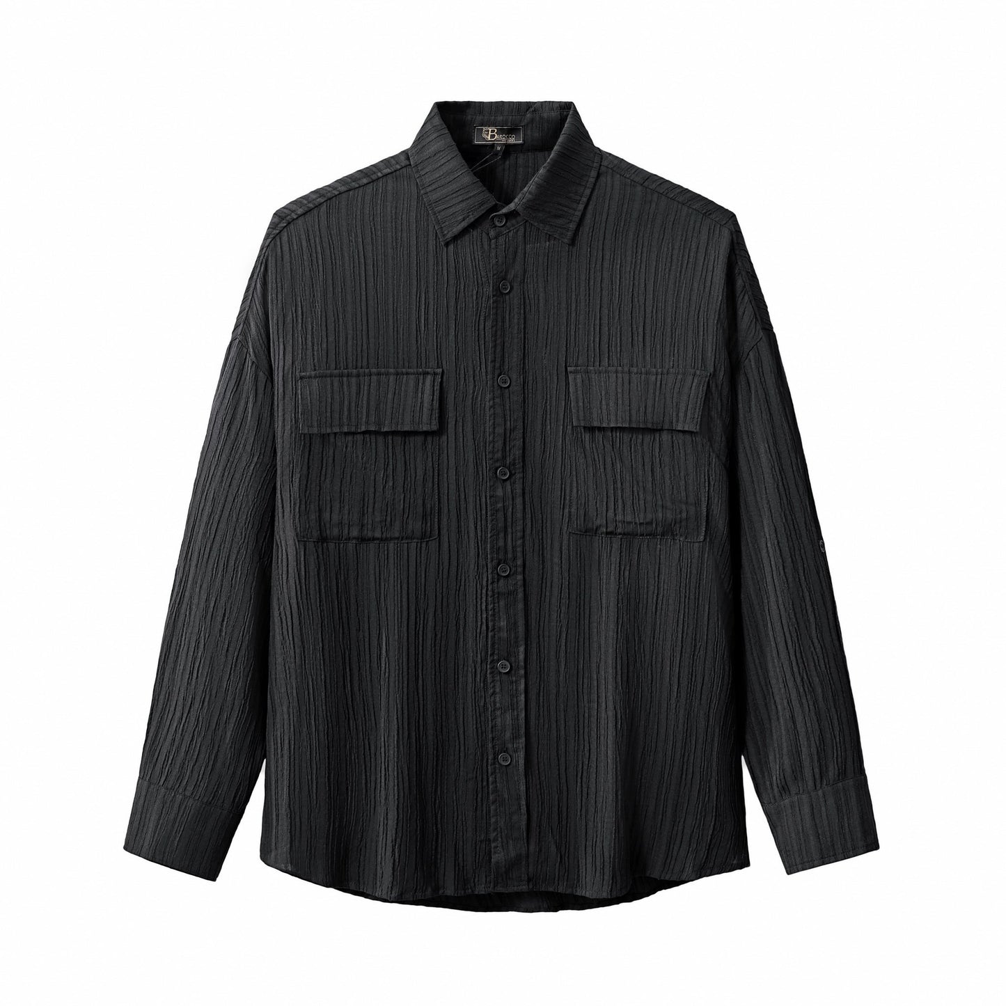 Crinkle Texture Shirt & Pant Set BLACK