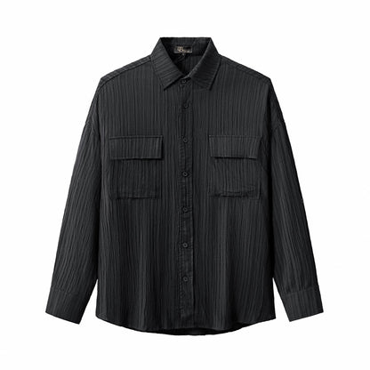 Crinkle Texture Shirt & Pant Set BLACK