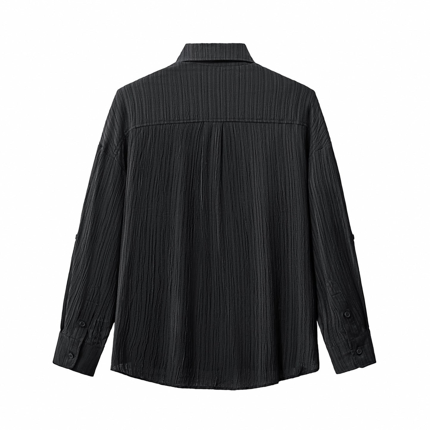 Crinkle Texture Shirt & Pant Set BLACK