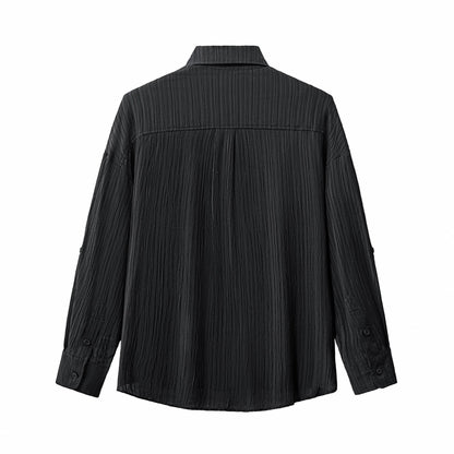 Crinkle Texture Shirt & Pant Set BLACK