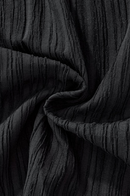 Crinkle Texture Shirt & Pant Set BLACK