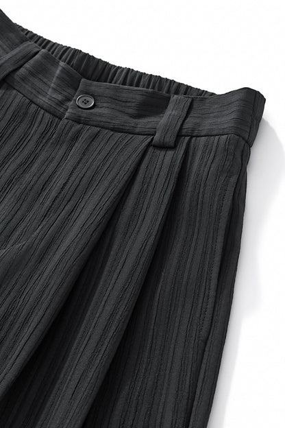 Crinkle Texture Shirt & Pant Set BLACK