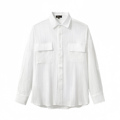 Crinkle Texture Shirt & Pant Set WHITE