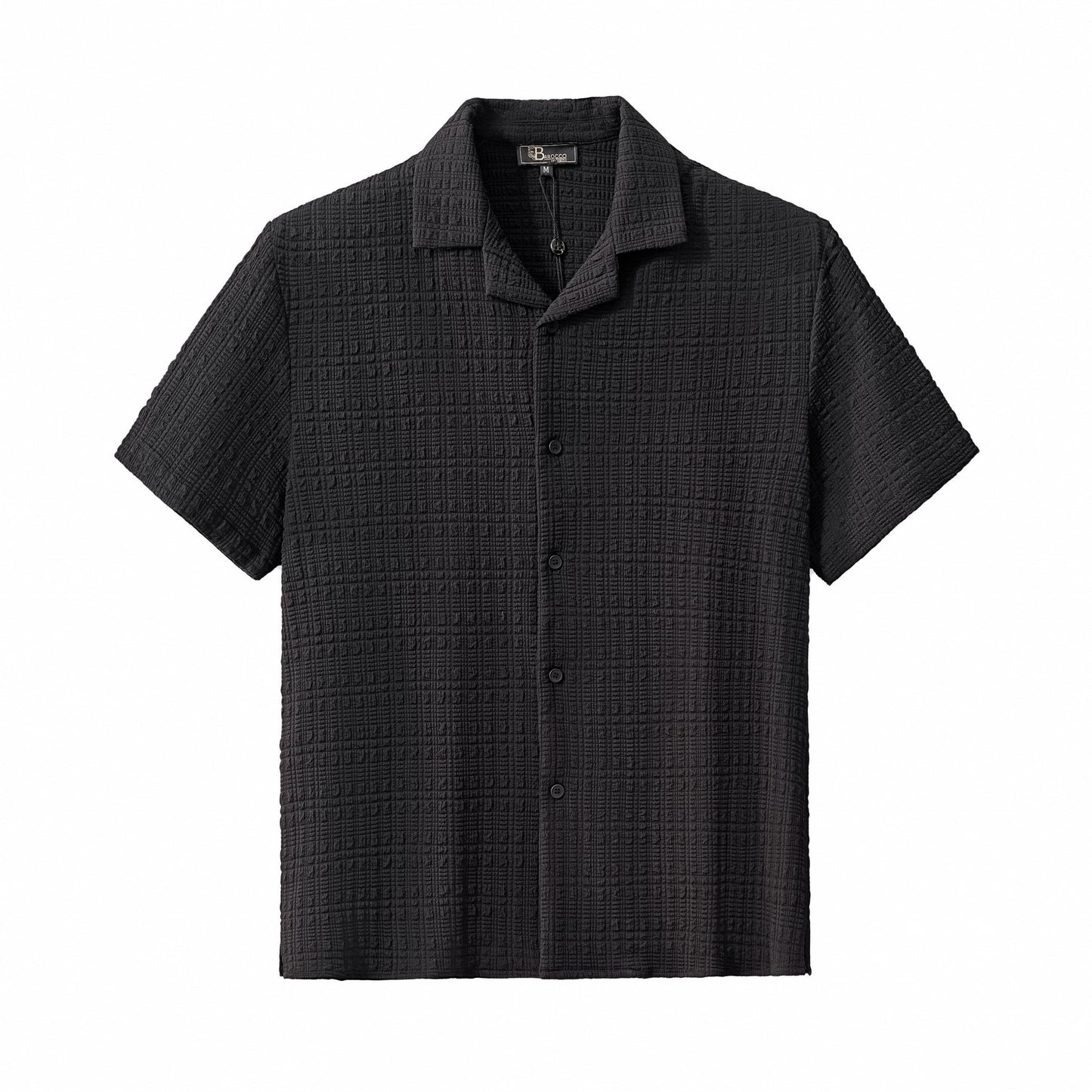 Loft Set – Textured Short Sleeve Shirt & Pant BLACK