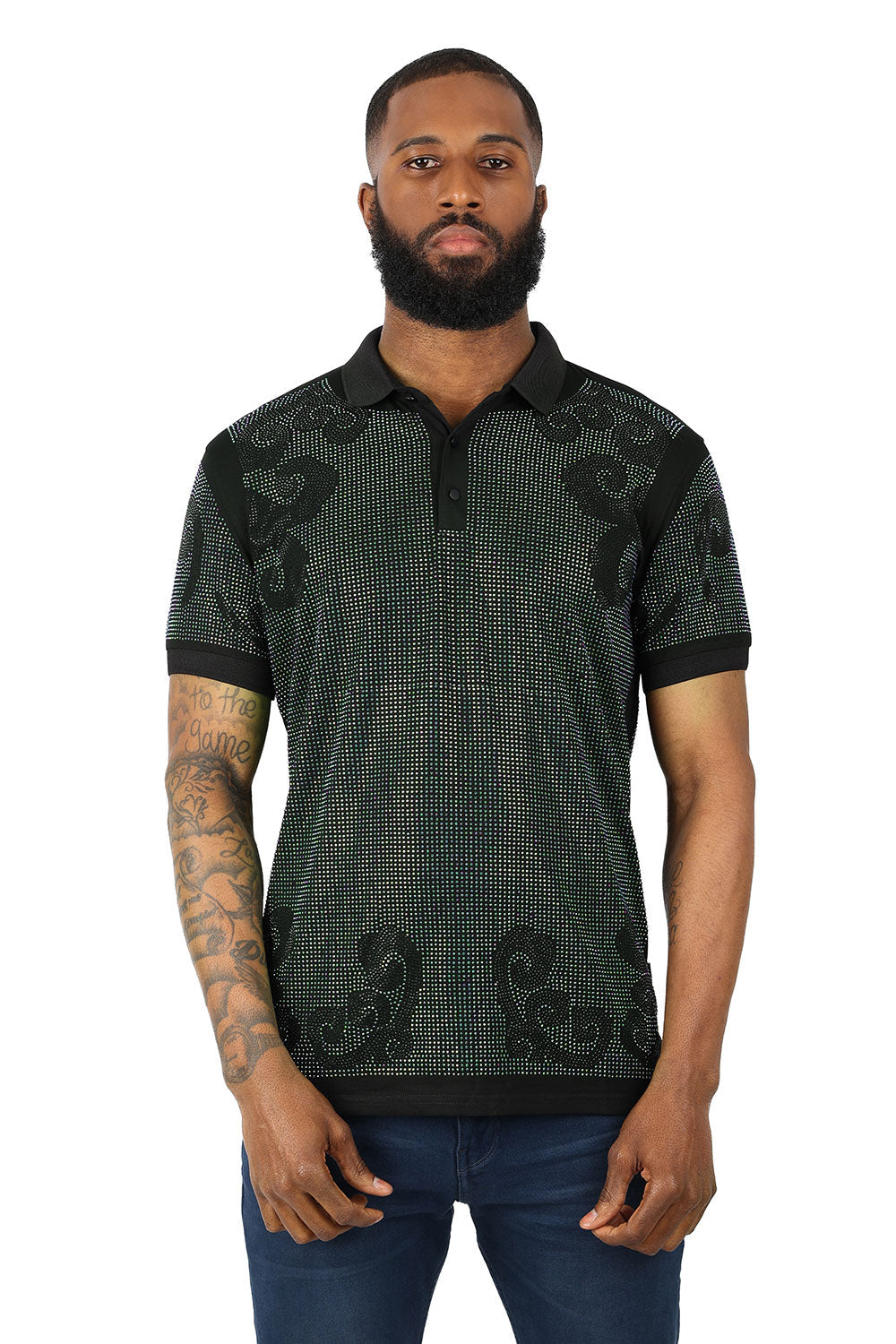 BARABAS RHOMBUS JEWEL 2 CRYSTAL SHIRT BLK/BLK - Dudes Boutique