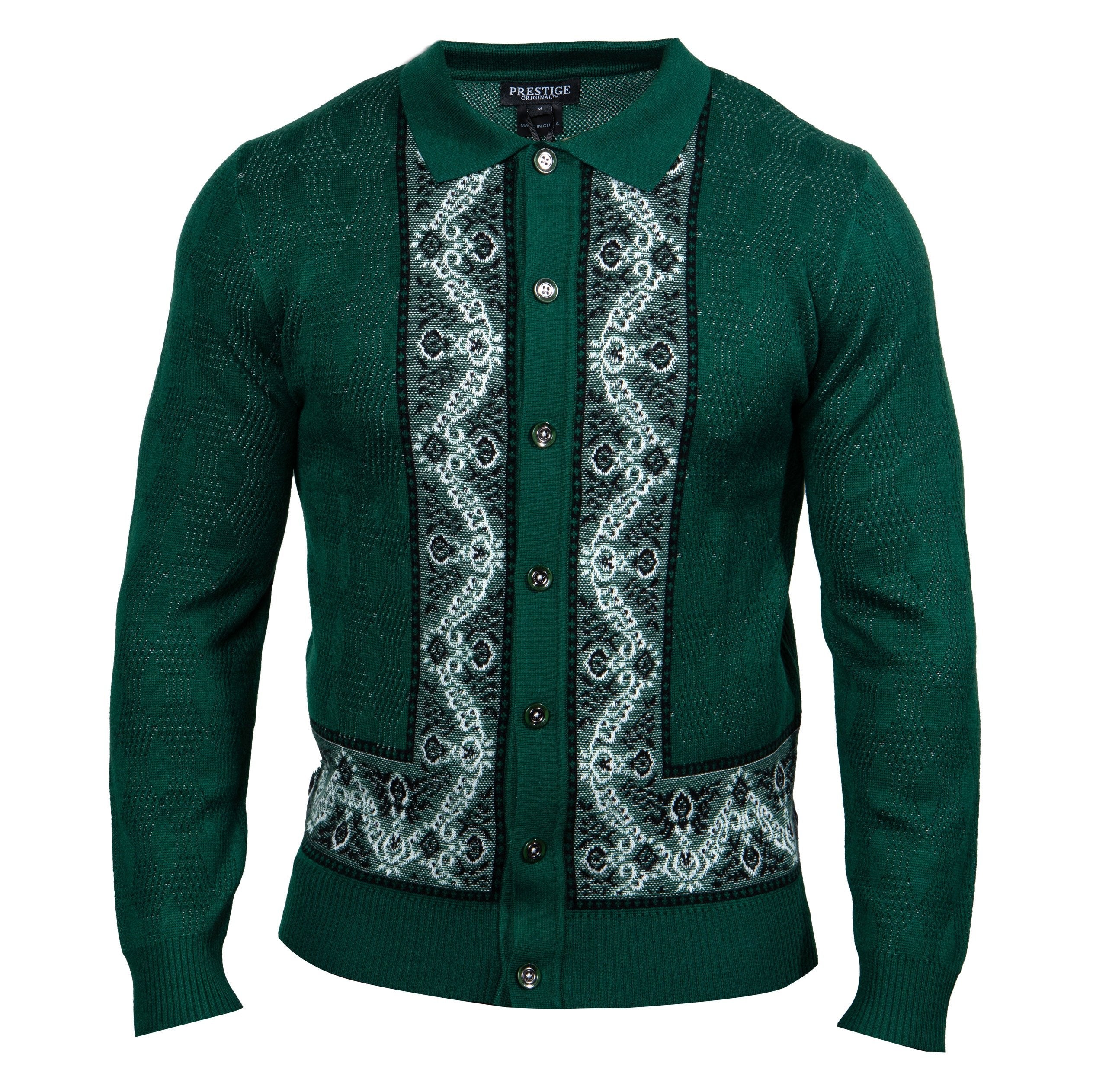 Prestige Men's Emerald Green Knit Polo Sweater - Dudes Boutique