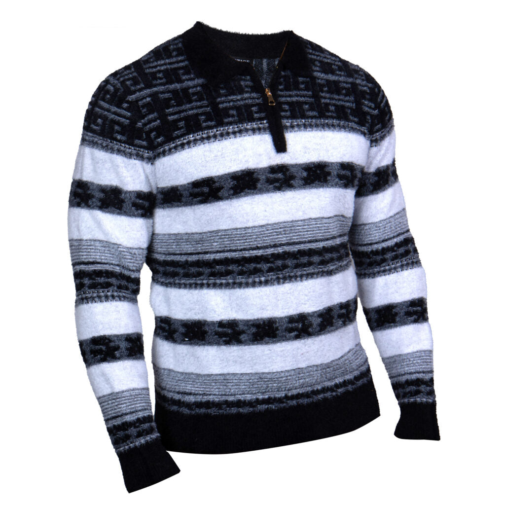 Prestige Aegean Key Black Quarter-Zip Sweater
