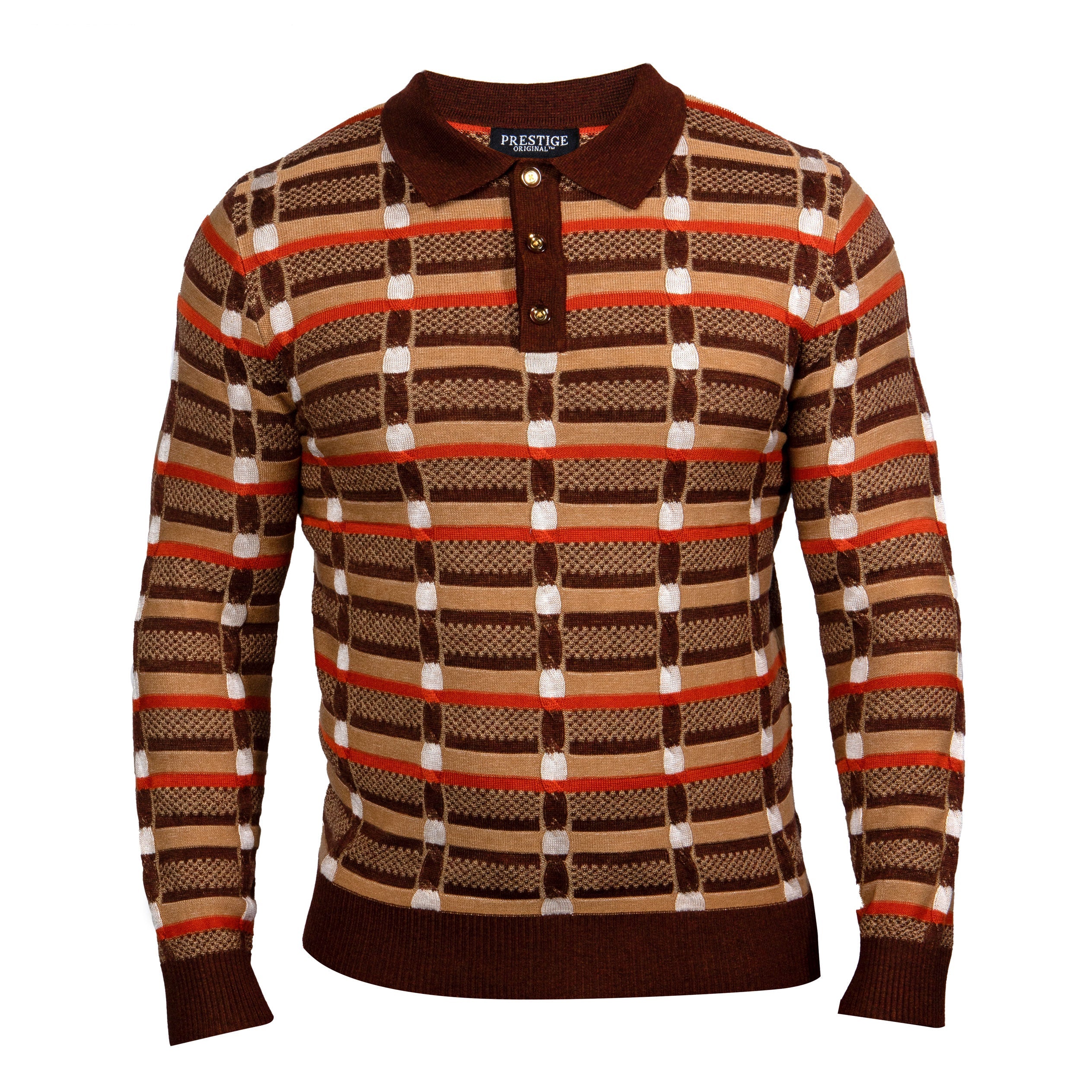 Prestige Brown Knit Long-Sleeve Polo Sweater