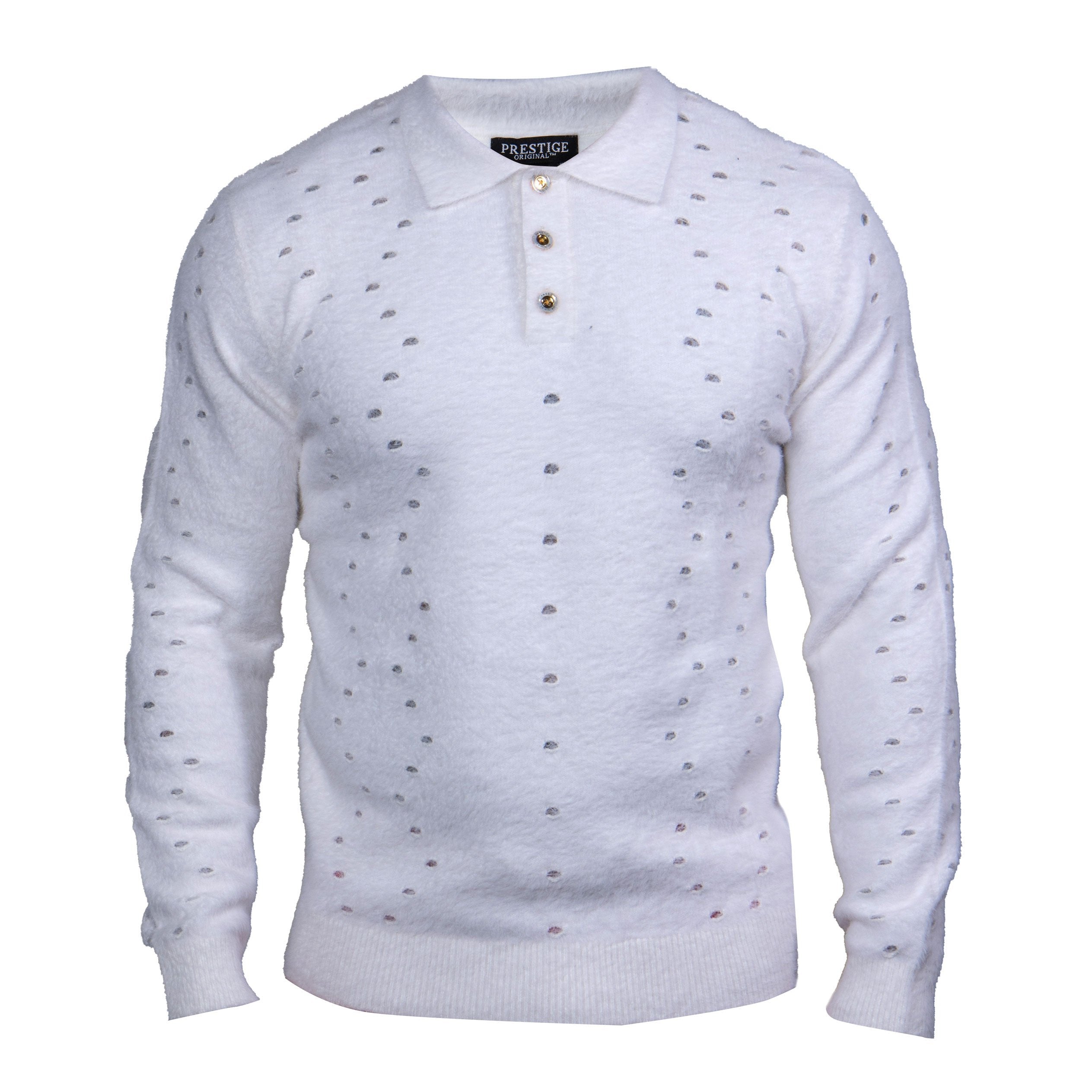 Prestige White Accent Holes Polo Sweater - Dudes Boutique