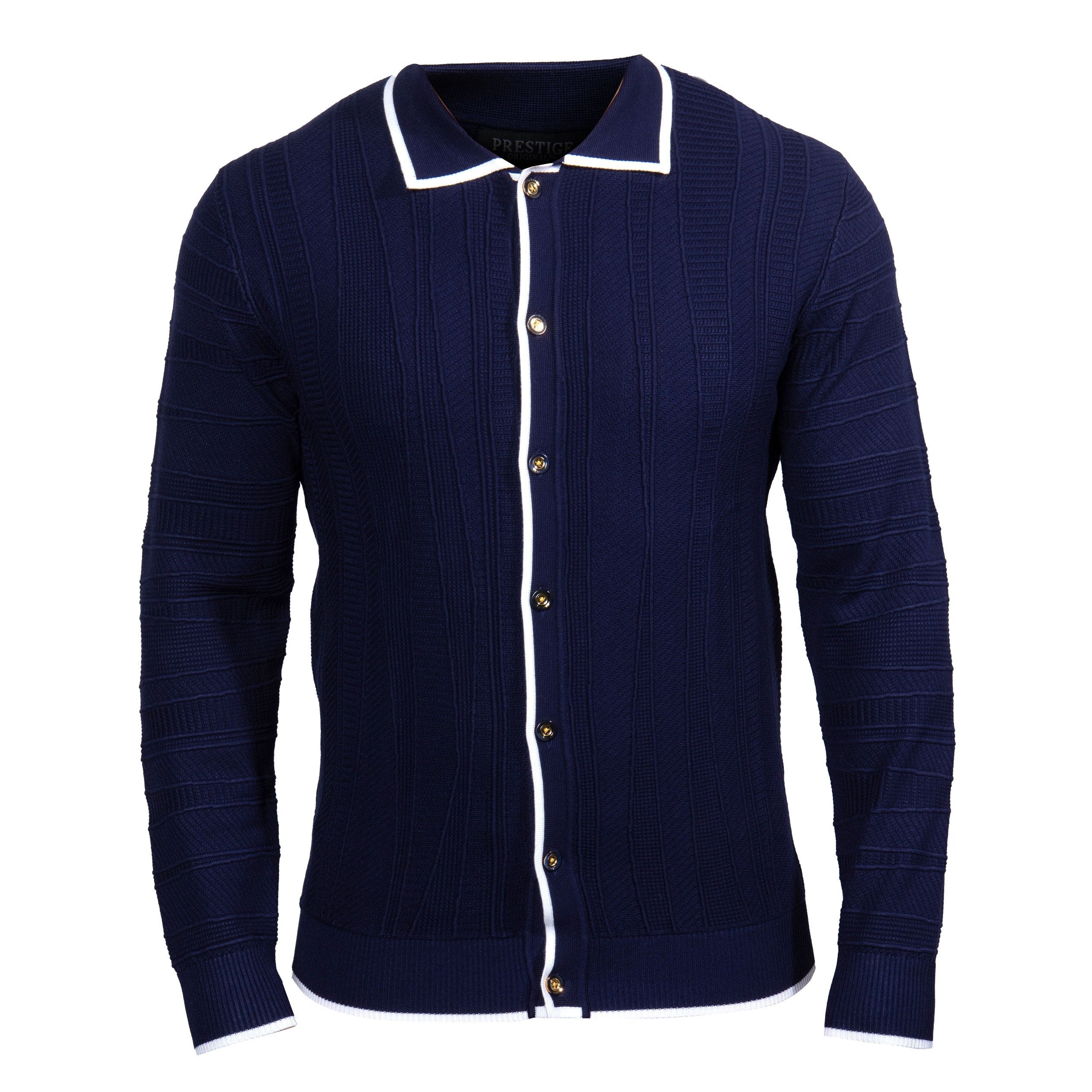 Prestige Men's Navy Ribbed Knit Polo Sweater - Dudes Boutique