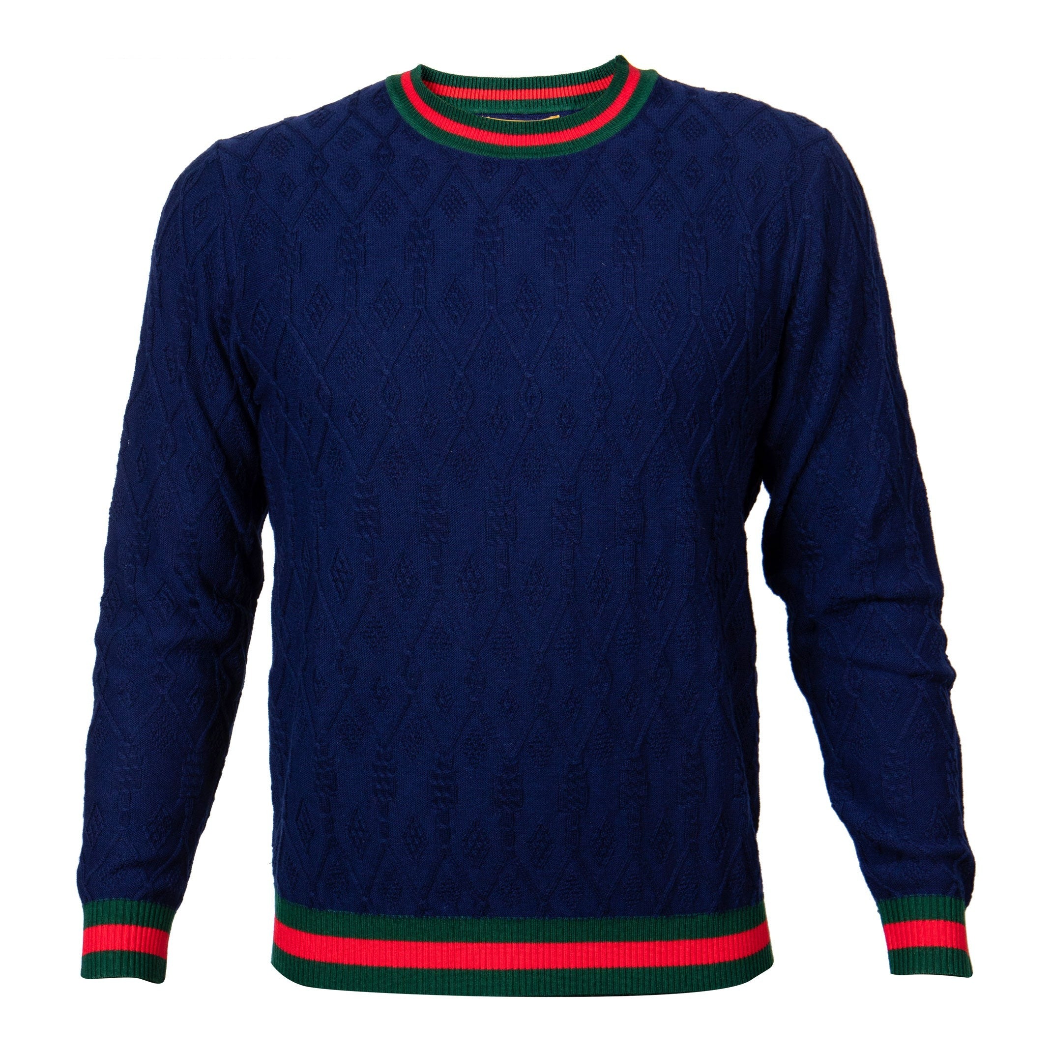 Prestige Navy Diamond Knit Collar Sweater - Dudes Boutique