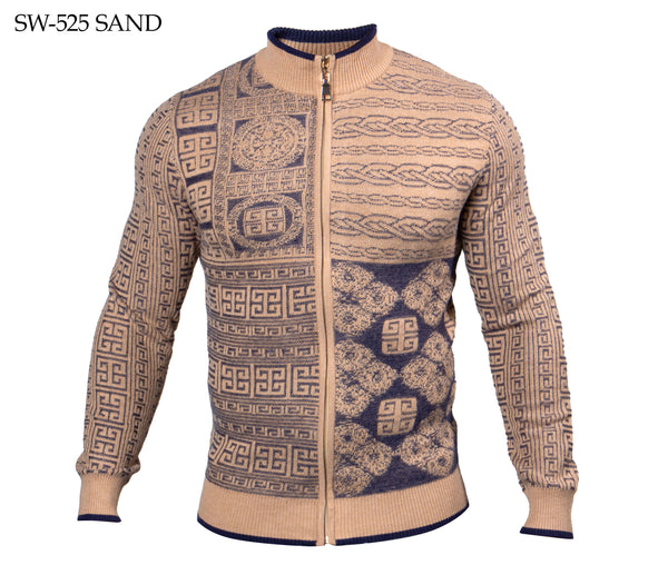 Prestige Sand Cable Knit Zip Up Sweater - Dudes Boutique