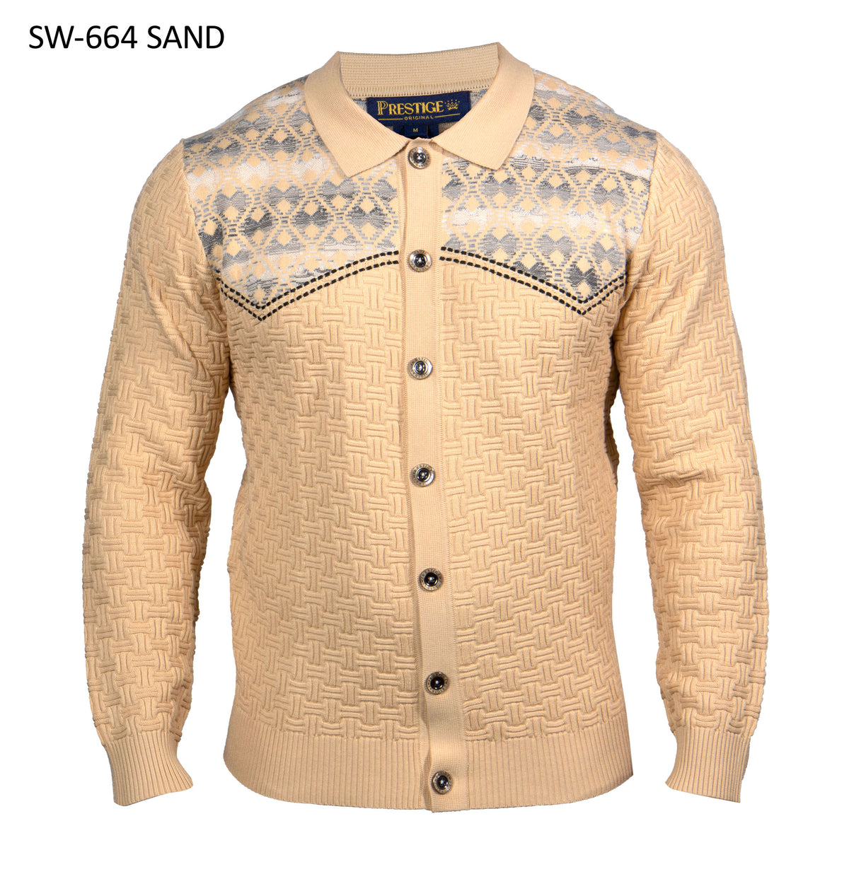 Prestige SW-664 men's sand button-front knit sweater