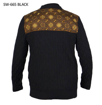 Prestige SW-665 men's black full-zip sweater, back view