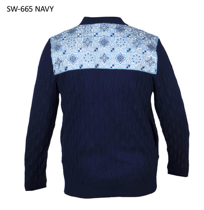 Prestige SW-665 men's navy full-zip sweater, back view